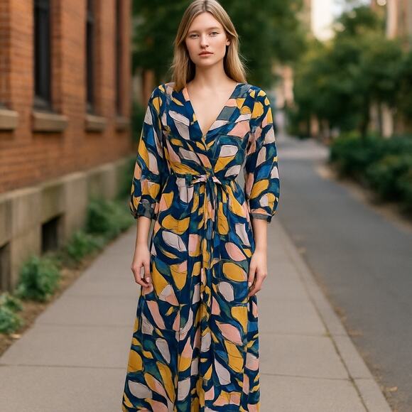 True Destinations Summer Maxi Length 100% Cotton Layering Piece Tie front Tassle - Picture 1 of 11
